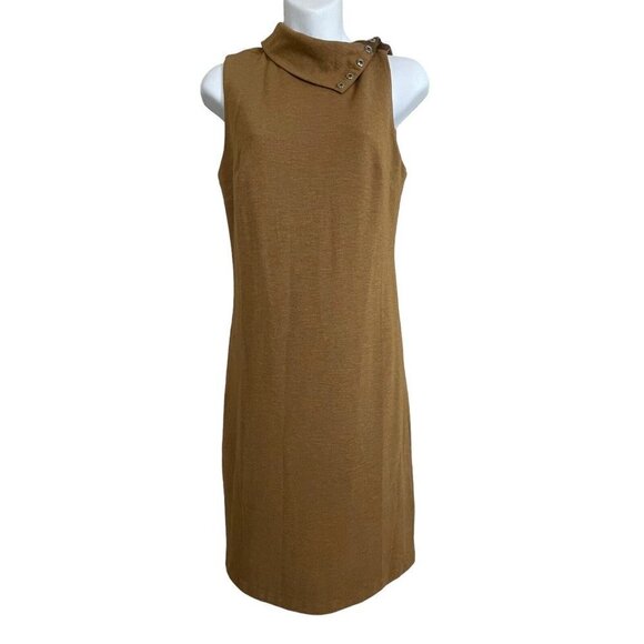 Ralph Lauren Sport‎ Snap Leather Mock Neck Tan Ponte Dress Size S - Picture 1 of 7